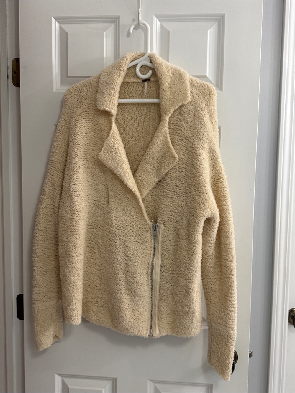Free People Cream Bouclé Zip Sweater Jacket